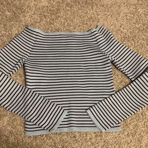 Silence + Noise Black and Gray Striped Long Sleeve Top
